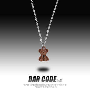BAR 甜酷可爱毛呢绒小熊项链女ins小众情侣卡通毛衣链潮男 CODE