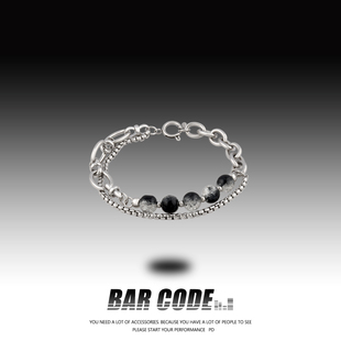 简约中性风手环女 黑色裂痕拼接双层手链男潮ins嘻哈个性 BAR CODE