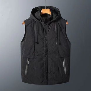 秋冬季羽绒马甲男士潮流大码宽松可拆卸连帽无袖坎肩白鸭绒马夹男