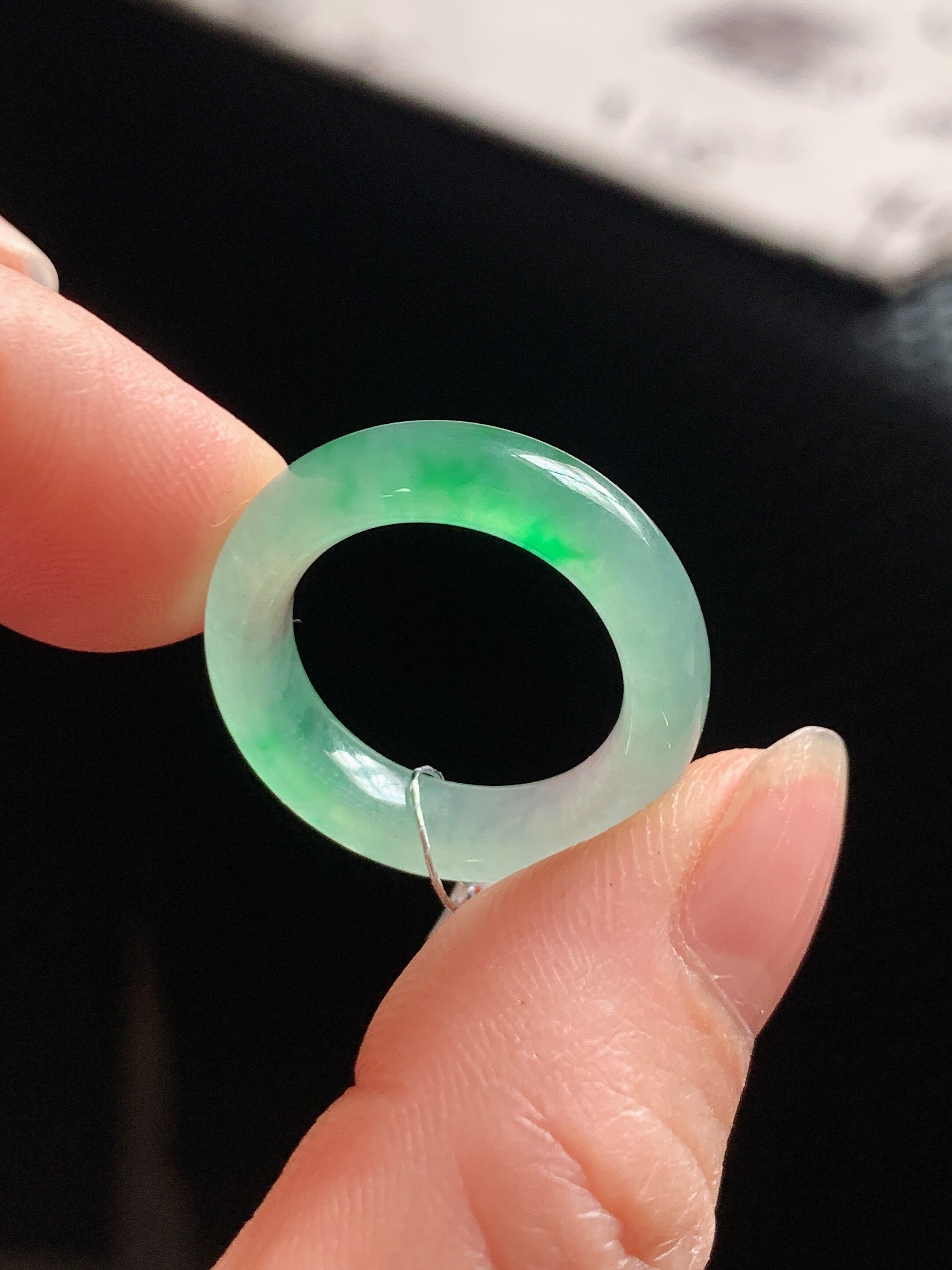 翡翠指环戒指戒圈12圈Y340天然a货玉石圆戒素圈缅料玉戒冰种阳绿