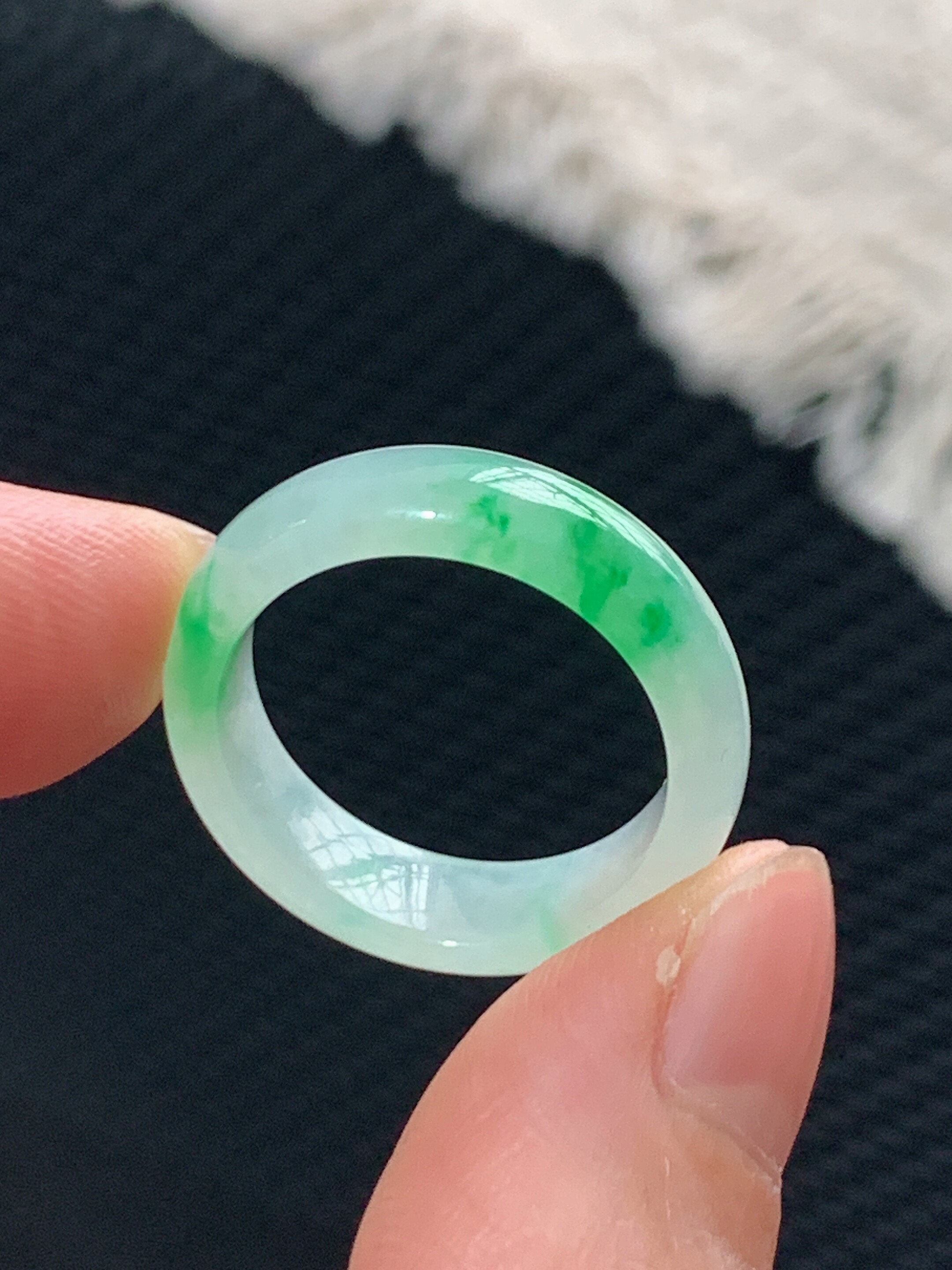 翡翠指环戒指戒圈18圈Y76天然a货玉石圆戒素圈缅料玉戒飘阳绿