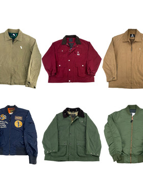 vintage古着美式复古中古港风棒球服工装阿美咔叽男女外套S60