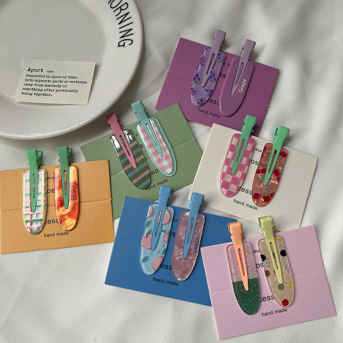 RUDAN韩版果汁系列发夹可爱葡萄西瓜bb夹无痕发卡发饰闪粉刘海夹