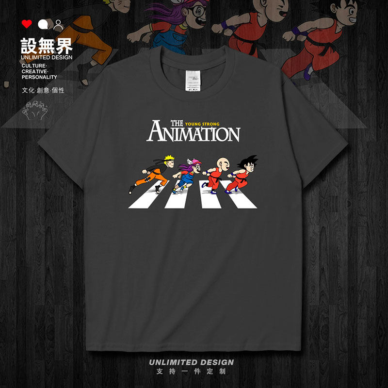 动漫人物飞奔趣味恶搞披短袖T恤