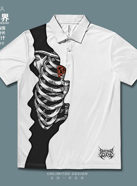 万圣节不死者骷髅创意3D肋骨插画大码速干polo衫男女装T恤设 无界