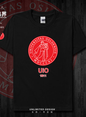 奥斯陆大学名校学生纯棉短袖T恤男女大码衣服夏季定制校服设 无界