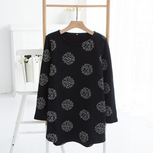 新品 春季 加绒长袖 保暖中长款 女士1 高品日单 T恤衫 素雅印花