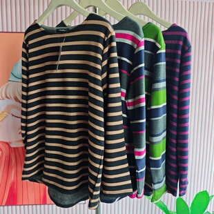 日系长袖卫衣套头加绒外套女春秋装新款女条纹圆领