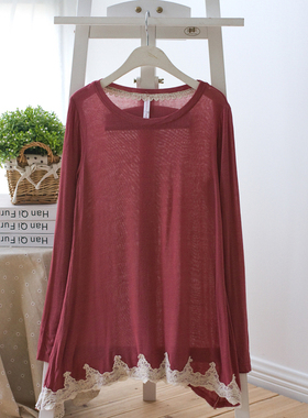 外贸出口女春装新大码花边长袖T恤衫t-shirts打底衫薄款 柔软