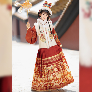 裳荷坊原创【金鳞池】对襟袄改良比甲马面裙拜年服明制冬季汉服女