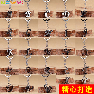 现货26个英文字母锌合金钥匙扣 新款保色金属钥匙扣 字母钥匙圈
