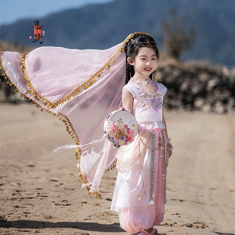 敦煌夏季儿童飞天西域汉服女童民族演出服舞蹈表演服异域风情公主