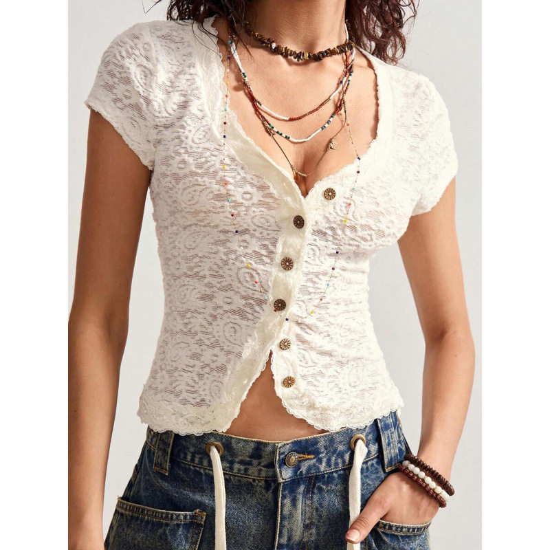 sexy Women's V-neck Casual Holiday T-shirt女士V领休闲短袖T恤