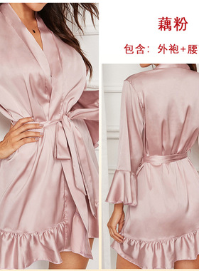 women nightgown Silk Bathrobe lady's home dress 睡袍浴袍女