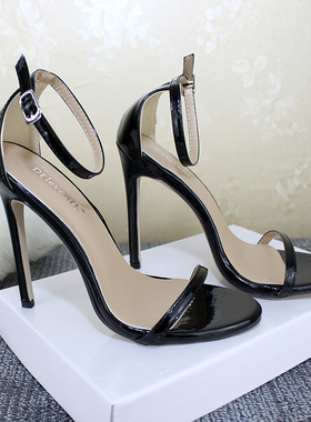 SW design blue heel shoes woman sandals一字高跟鞋大码凉鞋43