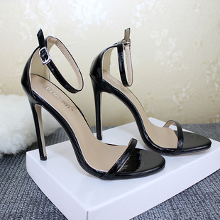 SW design blue heel shoes woman sandals一字高跟鞋大码凉鞋43