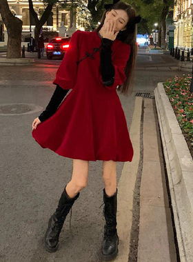 Qipao Dress Autumn Dress Christmas Red Dress Women圣诞旗袍裙