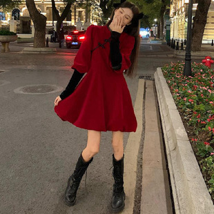 Qipao Dress Autumn Dress Christmas Red Dress Women圣诞旗袍裙