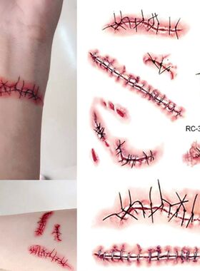 1/3/5PCS Halloween Tattoo Sticker Realistic Terror Wounds Te