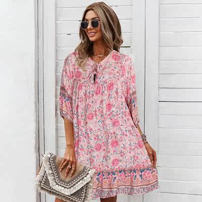 Loose Summer Dress Women Comfy V Neck Dresses Big size Beach在类目 女装/女士精品, 大码女装中 - 来自Buy2taobao.com提供专业的淘宝代购服务
