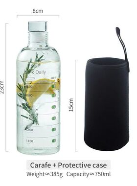 750ml Large Capacity Glass Water Bottle With Time Marker Cov