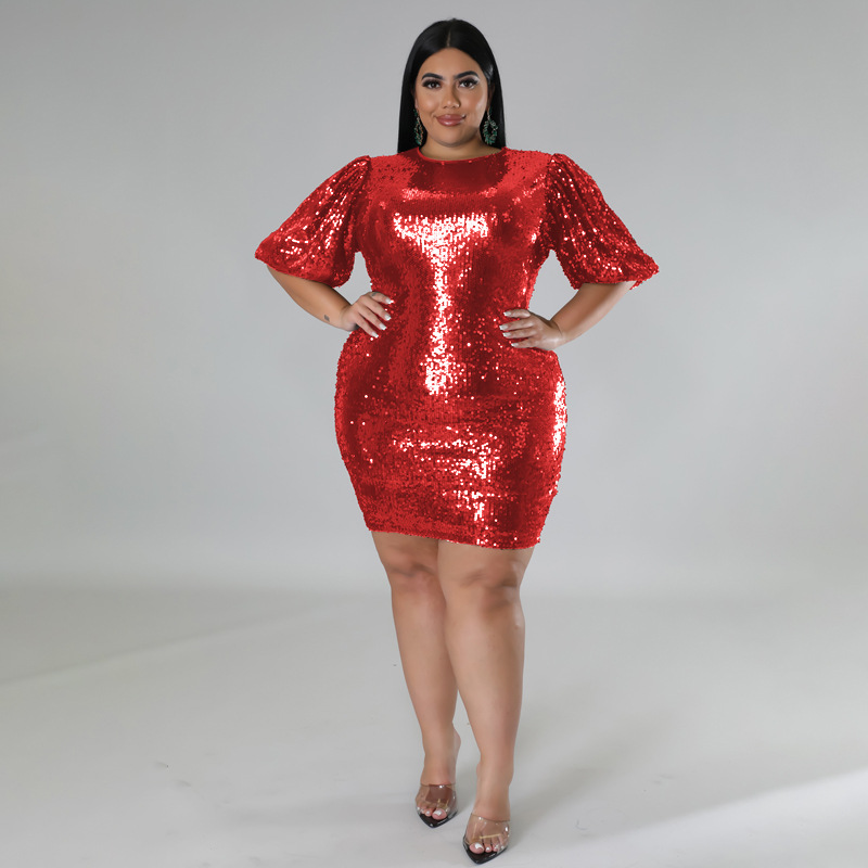 Plus size Party Dress Women Sequin Mesh Wedding Evening 3xl