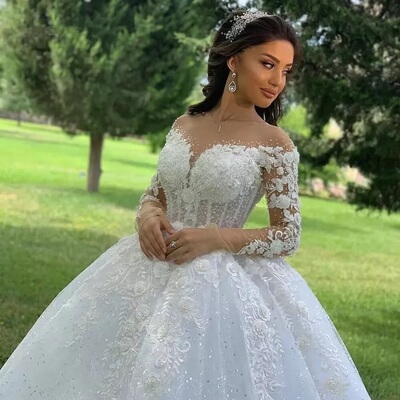 Ball Gown Wedding Dresses O Neck Long Sleeves 婚纱礼服定制