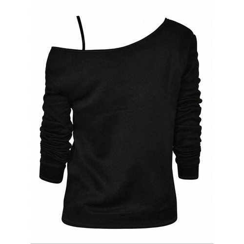 Simple Versatile Women T-shirt 3/4 sleeves 女式单肩黑色T恤
