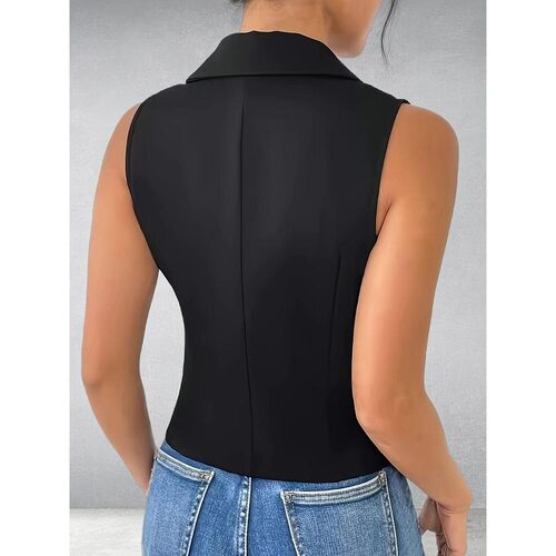 Women's solid black tank single-breasted vest 女士纯黑小背心