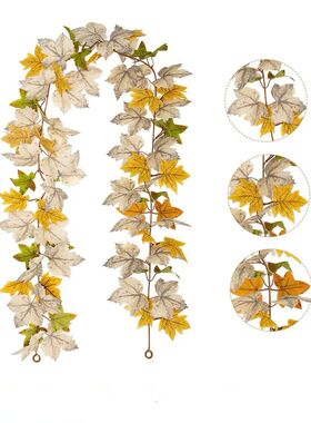 Fall Maples Leaf Garland Artificial Foliage Pumpkin Berry Ga