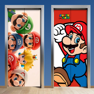 马里奥电梯门贴纸高级感一梯一户门口加厚高级卡通防水遮丑装饰画