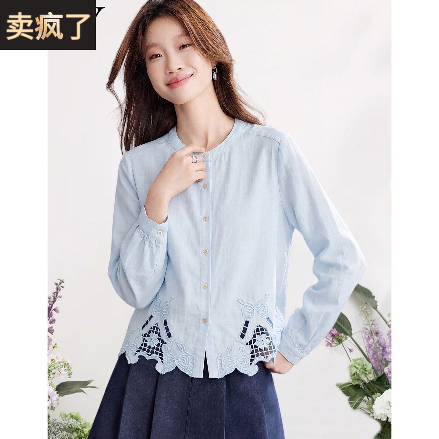 2026春装新款亚麻镂空刺绣休闲衬衫时尚小个子文艺小衫气质上衣女