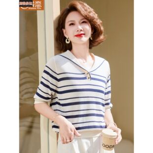 妈妈夏装短袖T恤中年女装洋气上衣服中老年夏季新款薄款冰丝小衫