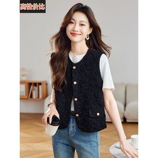 2025新款秋冬季女士针织马甲背心气质黑色小香风毛衣马夹外套上衣