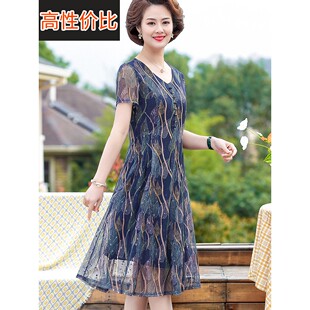 小妈妈直筒连衣裙优雅的中年妇女夏季服装2025新款中老年人夏季雪