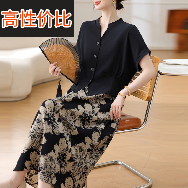 妈妈夏装短袖两件式洋装高端轻奢高级感中老年女装夏季洋派裙子