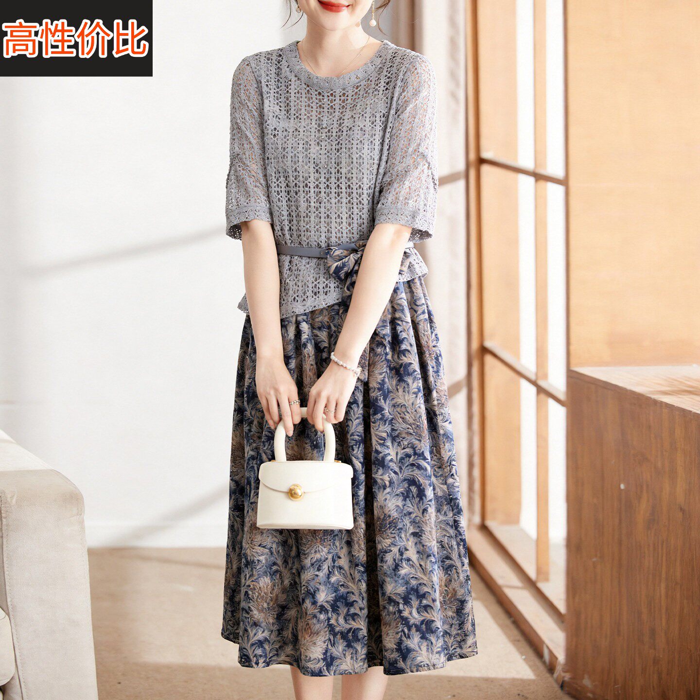 喜卉2026新款中老年妈妈夏装连衣裙洋气中年妇女夏天宽松大码时尚