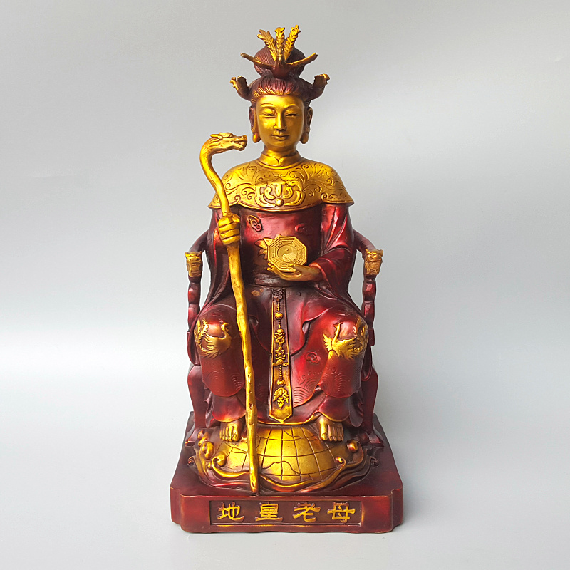 西王圣母铜像地皇老母后土夫人瑶池金母元君中式摆件地姥娘娘黄铜