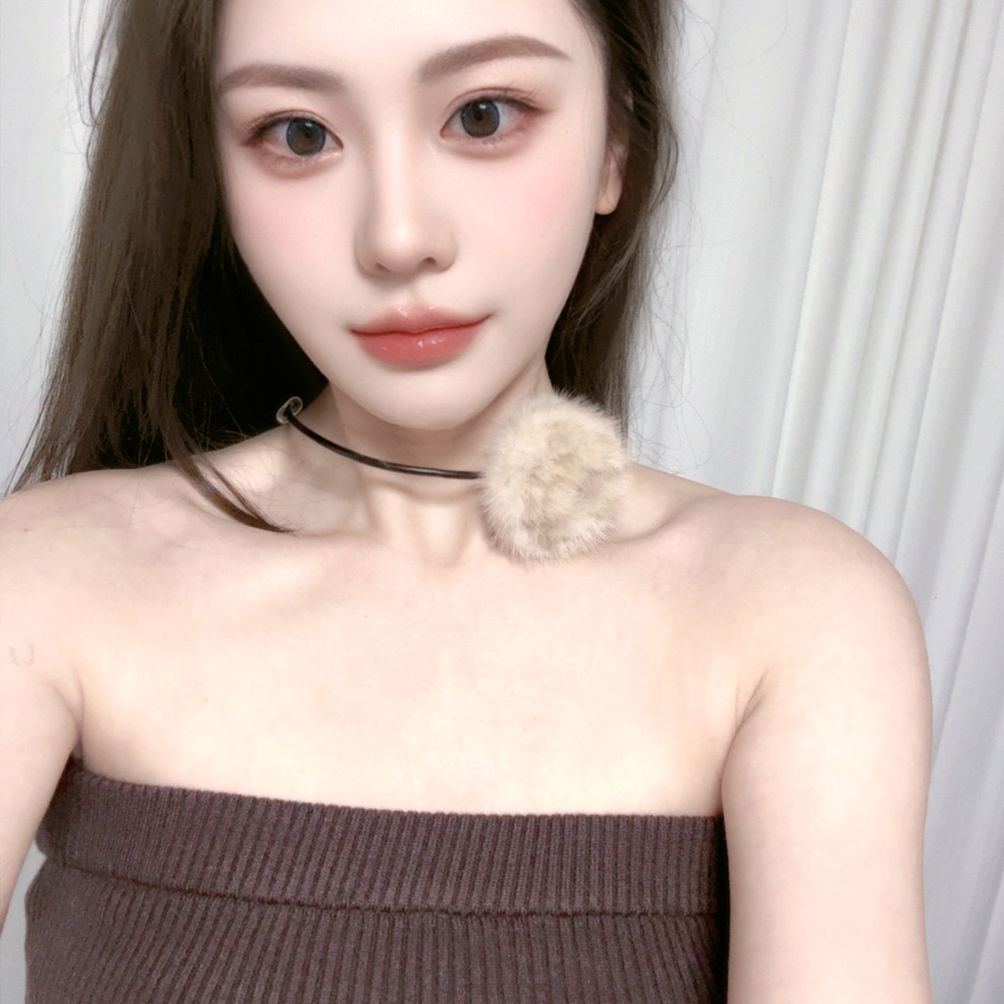 山茶花锁骨链水貂毛立体花项圈可调节choker颈链