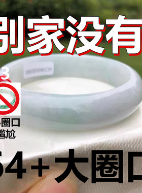 大圈口66缅甸翡翠手镯67老坑浅绿飘花大号翡翠65冰种玉镯子68大码