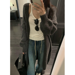 豆仁家针织开衫女秋冬2024温柔风软糯慵懒宽松中长款过膝毛衣外套