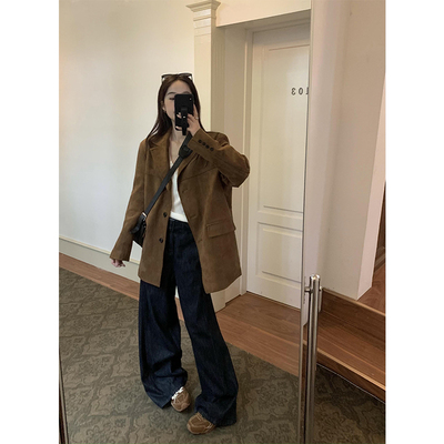 复古麂皮高级感显瘦西装外套女