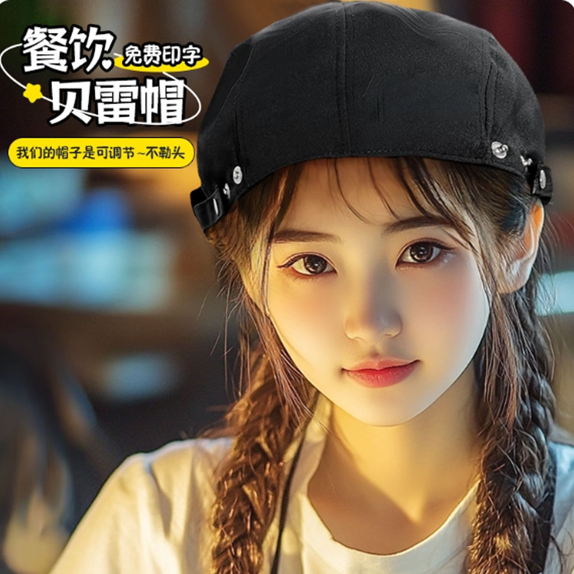 厨师帽定制男女贝雷帽印字蛋糕餐饮火锅奶茶咖啡厅服务员工作帽子