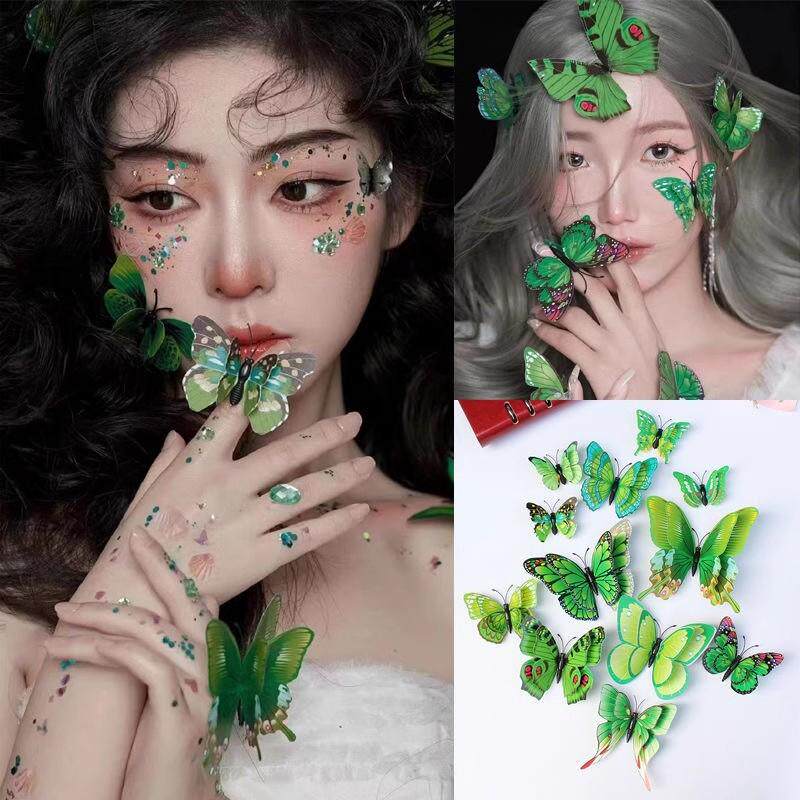 3D立体仿真彩色蝴蝶面部饰品脸贴自拍写真摄影道具舞台妆影楼墙贴