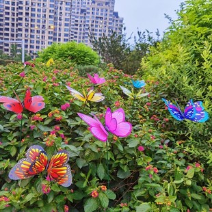 双层彩色仿真大蝴蝶墙贴墙面布置园艺插扦公园幼儿园拍照道具装 饰