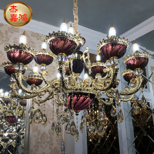 欧式风玉石锌合金酒红色水晶吊灯