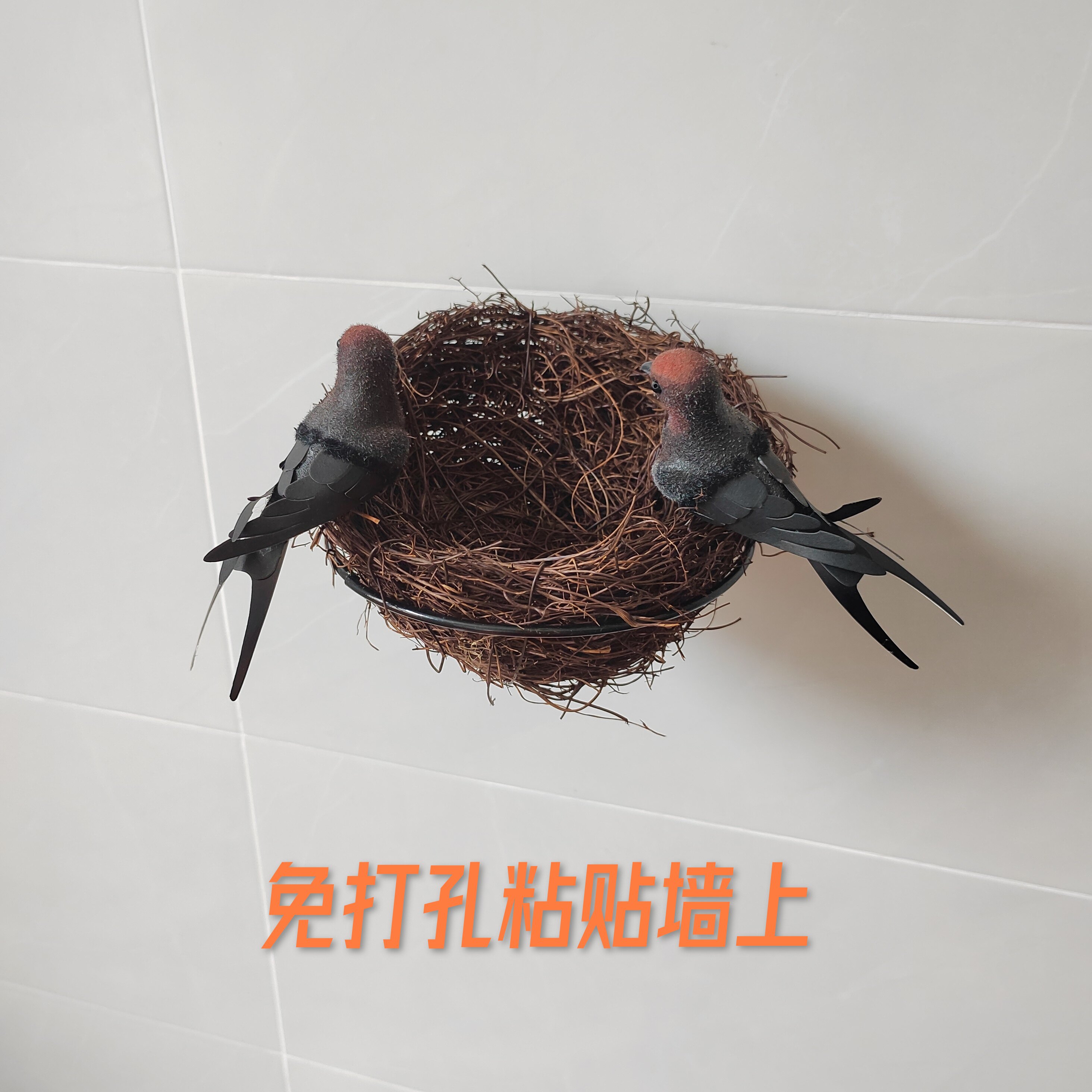 屋檐燕子窝支架人造免打孔编织鸟巢鸟窝户外接粪板悬挂树手工藤条