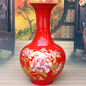 景德镇陶瓷器大号描金牡丹花瓶摆件客厅简约家居装 饰品现代瓷瓶