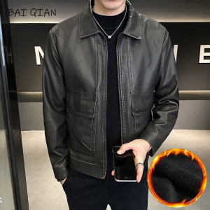 潮牌复古皮衣修身上衣男潮流帅气2023新款百搭翻领休闲机车皮夹克