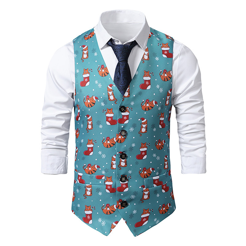 外贸欧美亚马逊秋季新款圣诞马甲男士圣诞节3D印花坎肩Men's vest,男装,常规马甲,淘宝优惠券,粉丝福利购,淘宝优惠卷